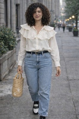 Sandro White Ruffle Blouse New With Tags Elegant Paris Style Top