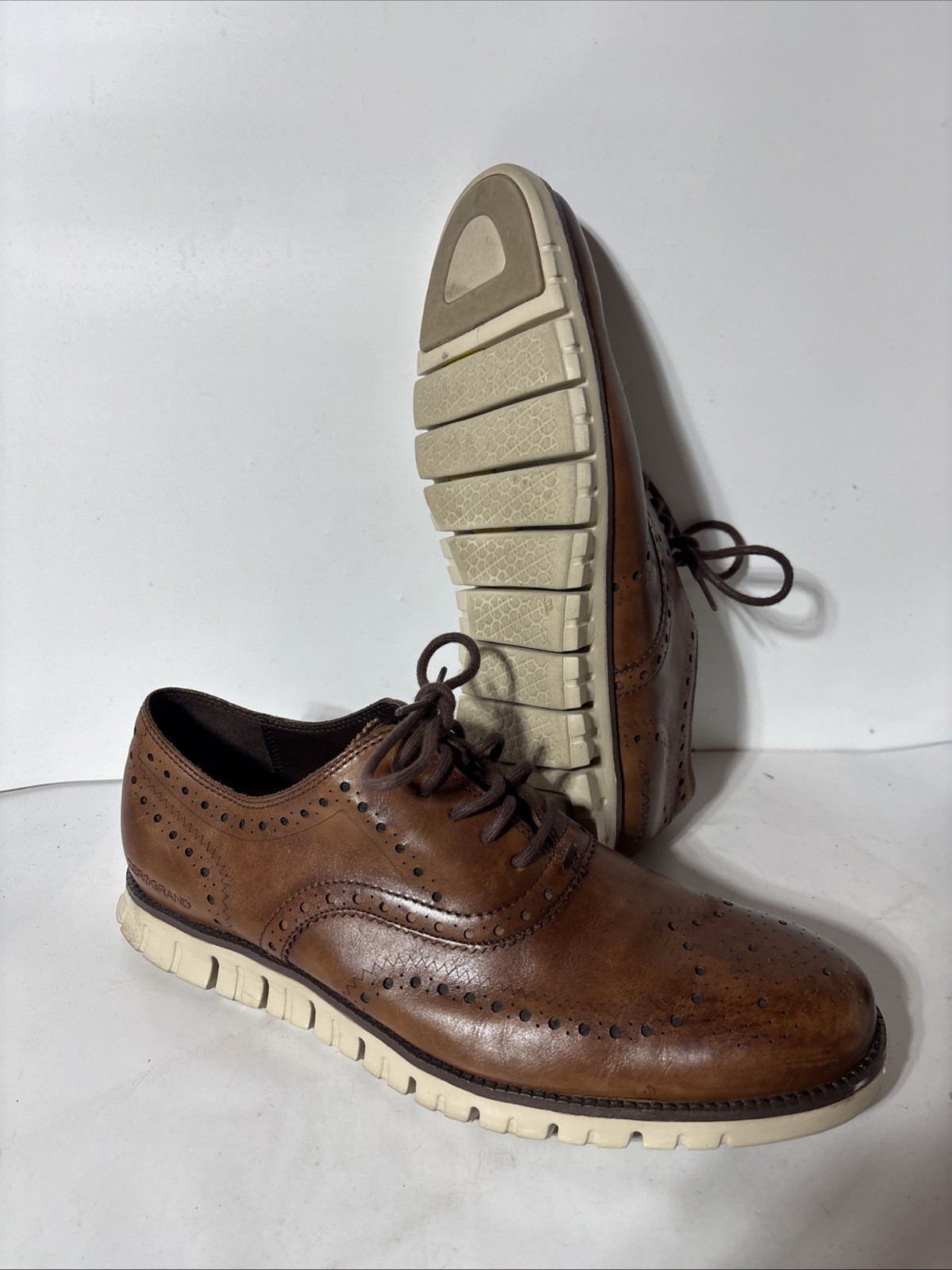 SAOLA Scarpa elegante Oxford Cole Haan Zerogrand punta alare da uomo in pelle taglia 11M marrone C14493