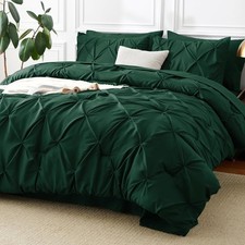 Queen Comforter Set Emerald Green, 7 Pieces Pintuck Bed in A Bag, Premium Green