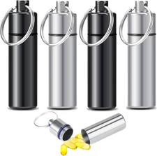 4pcs Pill Case, Travel Keychain Holder, Portable Black Silver