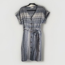CARVE DESIGNS medium organic linen blend short-sleeved dress, BLUE stripe