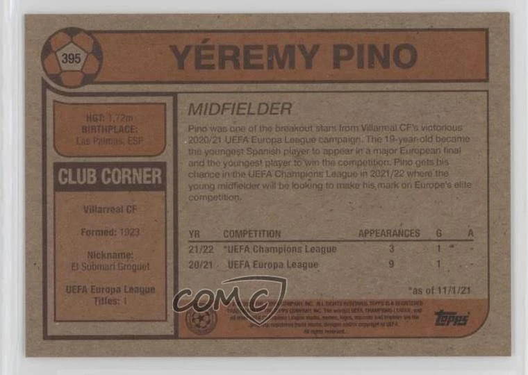 2021 Topps UCL Living Set /674 Yeremy Pino Yéremy Pino #395 Rookie RC - Image 2 of 2