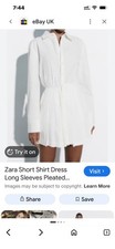 Zara White Pleated Shirt Dress