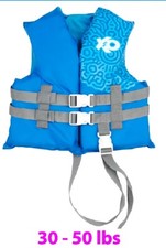 X2O Unisex Child Open Sided Life Vest and Jacket, 30lbs - 50lbs, Blue Ocean. New
