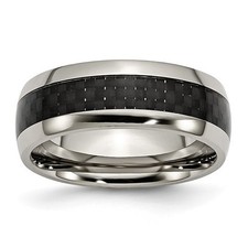 8mm Titanium Polished Chisel Wedding Band  Black Carbon Fiber Inlay Comfort Fit