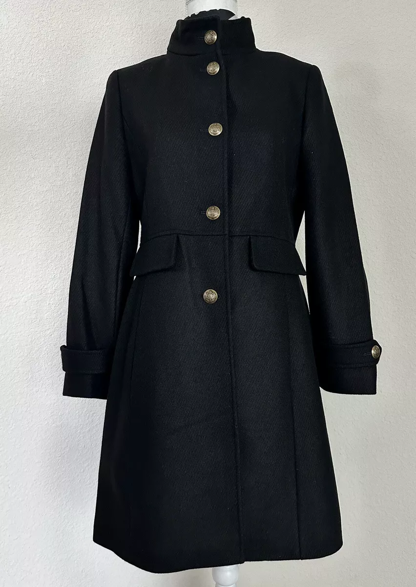 NWT Ralph Lauren Women's Black Stand-Collar Wool-Blend Military Coat Jacket 6