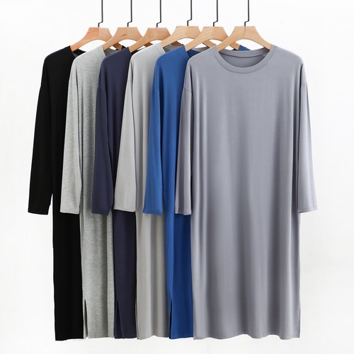 Mens Nightshirt Sleeping Dress Casual Sleepwear Silky Smooth Nightgown Loose - Picture 1 of 40