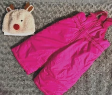 Snowsuit Bib Toughskins Pink Girls 12M, Reindeer Hat 12-18m Both NEW Free Ship