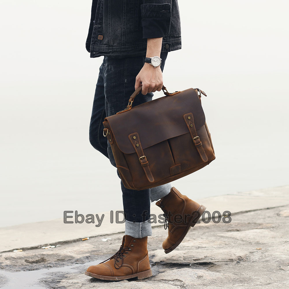 Crazy Horse Leather Messenger Bag Men Portable Briefcase Shoulder Computer Bag