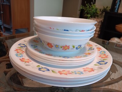 Vintage Arcopal France Spain Flower Dinnerware Service For