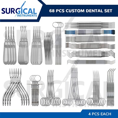 68 Pcs Set Of Elevators, Syringes, Scalers, Scissor, Scalpel Handle German Grade