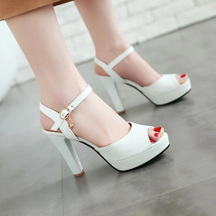 Ladies Platform Modular Heel Sandals Heels Shoes Ankle Buckle Heels  Rhinestones