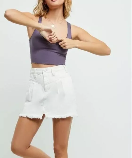 White denim top skirt frayed hem