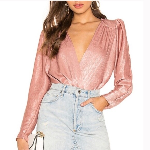 Revolve L’Academie Victoire Bodysuit Mauve Crinkled Satin Fabric Small