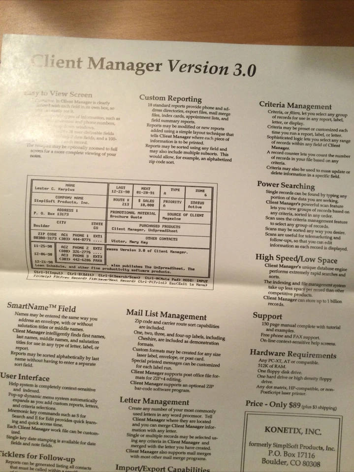 New. Unused. CLIENT MANAGER .Vintage. SimpleSoft Products Inc - Image 3 of 4