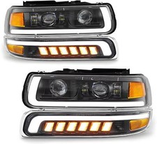LED Headlights Bumper Lamps DRL Assembly For 99-02 Chevy Silverado 00-06 Tahoe