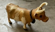 Celluloid Cow with Bell Toy Molded Hollow Barnyard Farm Playset Bull