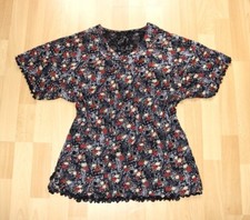 Shirt Bluse 44 46 Stretch Kurzarm Blumenmotiv...