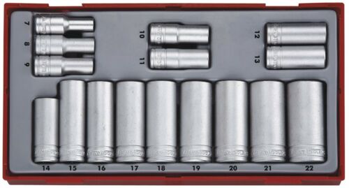 Teng Tools 3/8 Drive Deep Socket Set 6 Point Hex Socket 7-22mm In Case - Picture 2 of 3