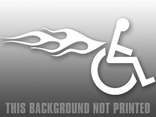 6" white wheelchair with flames bumper sticker decal made in the usa