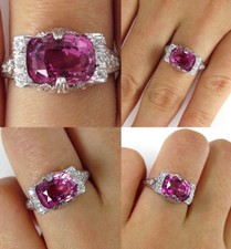5Ct Lab-Created Pink Sapphire Engagement Ring White Gold Plated Valentine