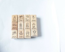 Set of 12 wooden craft stamps, good condition-used, flower cool Sweet ruff day