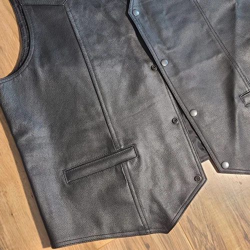 Viking Cycle Black Leather Lined Button Motorcycle Vest Men's Sz XXXL ~NWT~