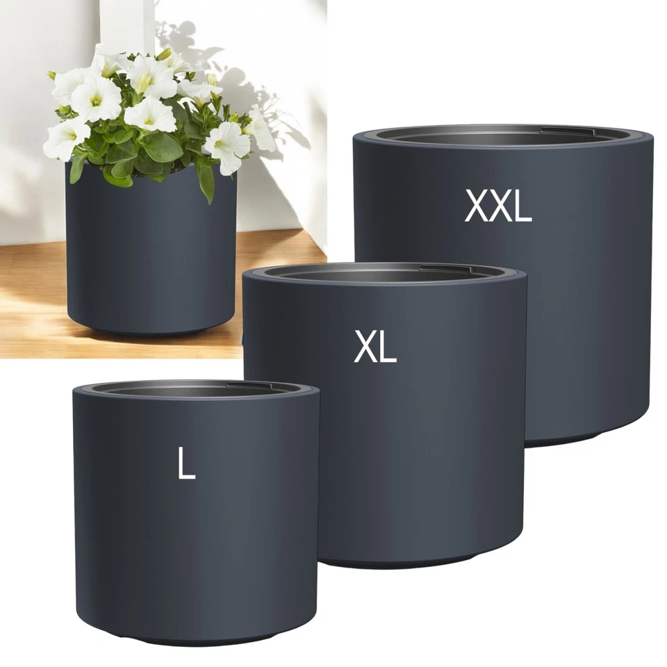 Runder Blumentopf mit Einsaitz Blumenkübel Pflanzkübel zylindrisch Pflanzgefäß - Bild 3 von 4