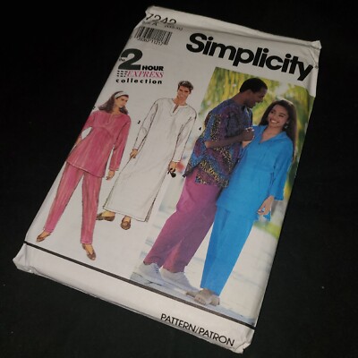 New Uncut Simplicity Pattern 7242 Unisex Pants And Caftan 1991 FF size XXS To XL
