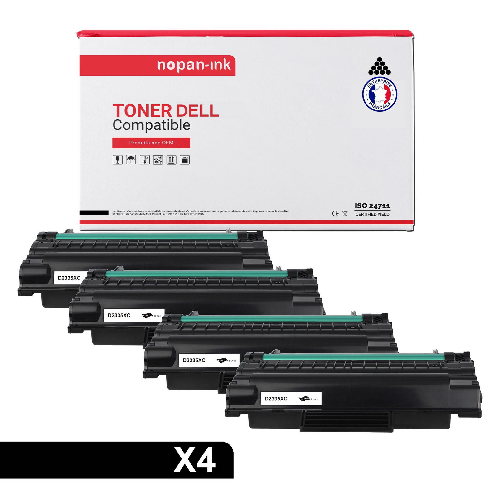 Toner 593-10329 noir compatible Dell lot de 4 pour imprimer vos rapports administratifs sans panne