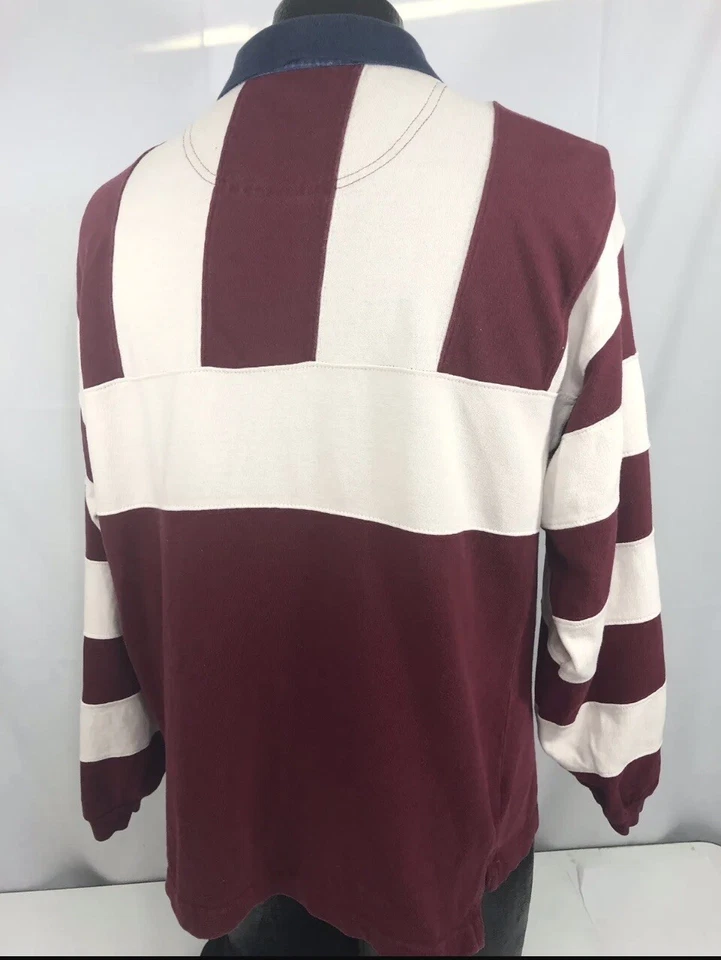 De Colección Años 90 Guess Jeans Granate Hombres SPELLOUT Rugby Polo Rayas Ropa de Calle Camisa M Foto 2 de 4