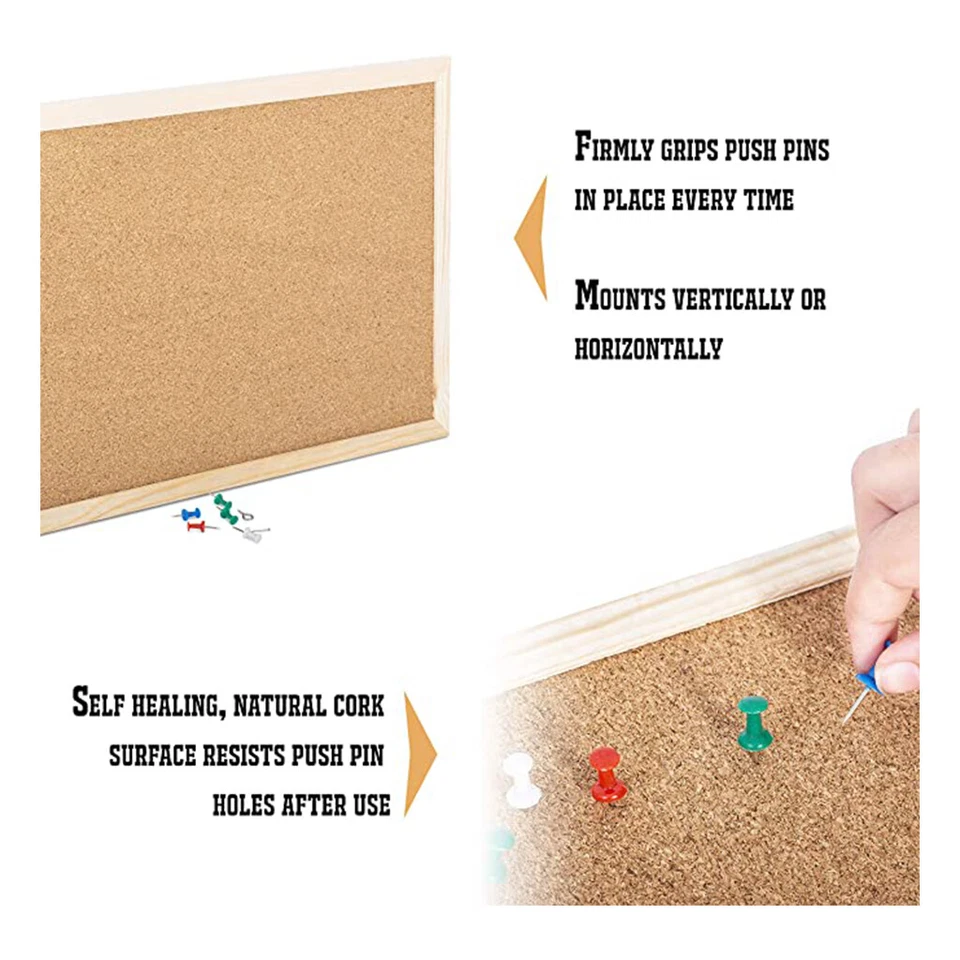 2 Pack 900MM x 600MM Cork Notice Pin Board, Bulletin Wooden Frame Office School - Image 2 of 3
