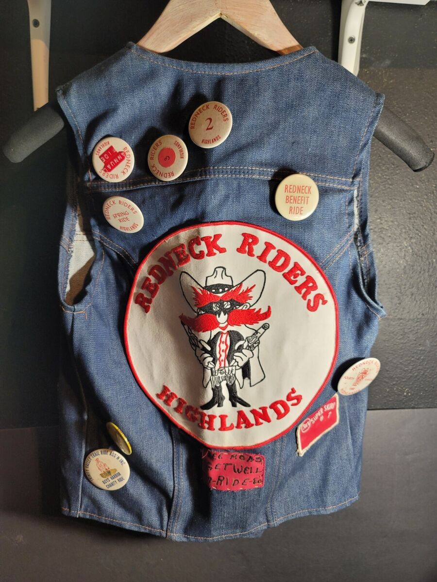 Vintage 80s Wrangler Jean Vest Redneck Riders Patch Buttons Vintage 80s Wrangler Jean Vest Redneck Riders Patch Buttons