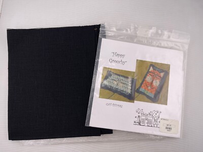 Raise The Roof- Happy Grouchy  Cat-Titude-Cross Stitch Pattern With Black Cloth