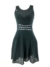 Free People Womens Lace Mini Skater Dress Sz 8 Black Crochet Waist Short Lined