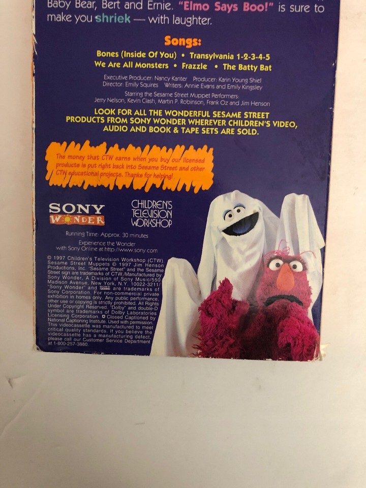 Sesame Street-Elmo Says Boo [VHS]-TESTED-RARE VINTAGE COLLECTIBLE-SHIPS ...