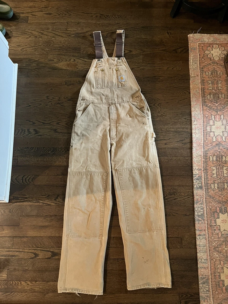 Vintage Carhartt Bib Overalls Mens 31x32 Brown Duck Canvas Double Knee