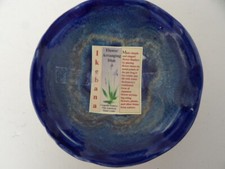 Ikebana Pottery Japanese Flower Arranging Dish with Pin Frog Blue Signed