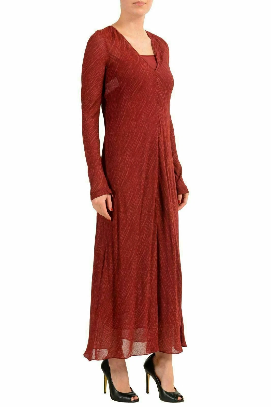 Maxi Abito Maison Margiela 4 Donna Borgogna Maniche Lunghe US S IT 40