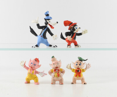 Three Little Pigs + Wolf === Walt Disney 5 Figures Heimo Vintage