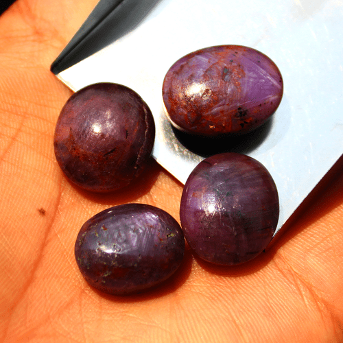 4 Pcs Natural Star Ruby Top Quality 18mm-21mm Oval Cabochon Loose Gemstones Lot - Picture 5 of 16