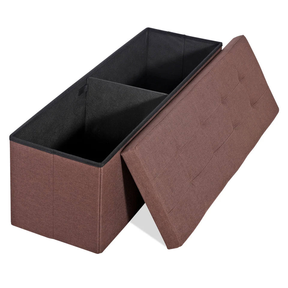 43" Folding Ottoman Bench Storage Organizer Chest Footrest Stool W/Divider Brown - Image 3 of 4