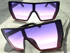Oversize Modern Retro Wrap Shield Rave SUNGLASSES Black Frame Purple & Pink Lens