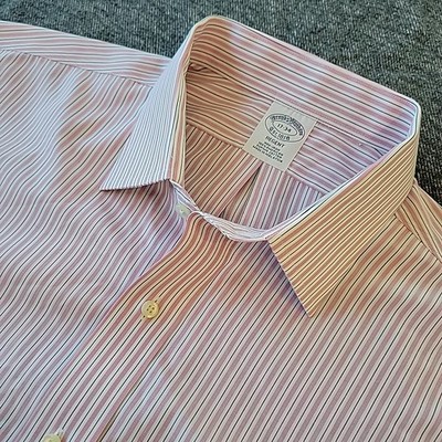 Brooks Brothers Regent Shirt Men's 17 34 Pink Striped Dress Cotton Spread Collar