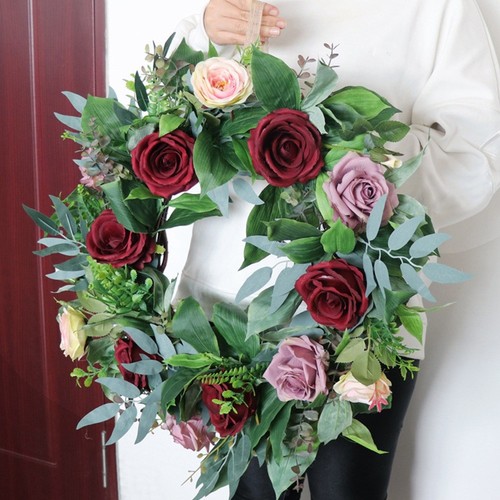 Artificial Rose Flower Wreath Summer Wreath for Front Door Wall Window9208 - Picture 5 of 10