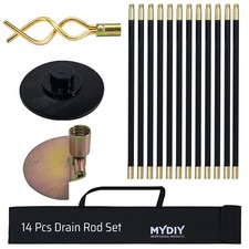 Drain Rod Set Drainage Plunger Double Worm Screw Connectors Inc Carry Bag 14 Pcs