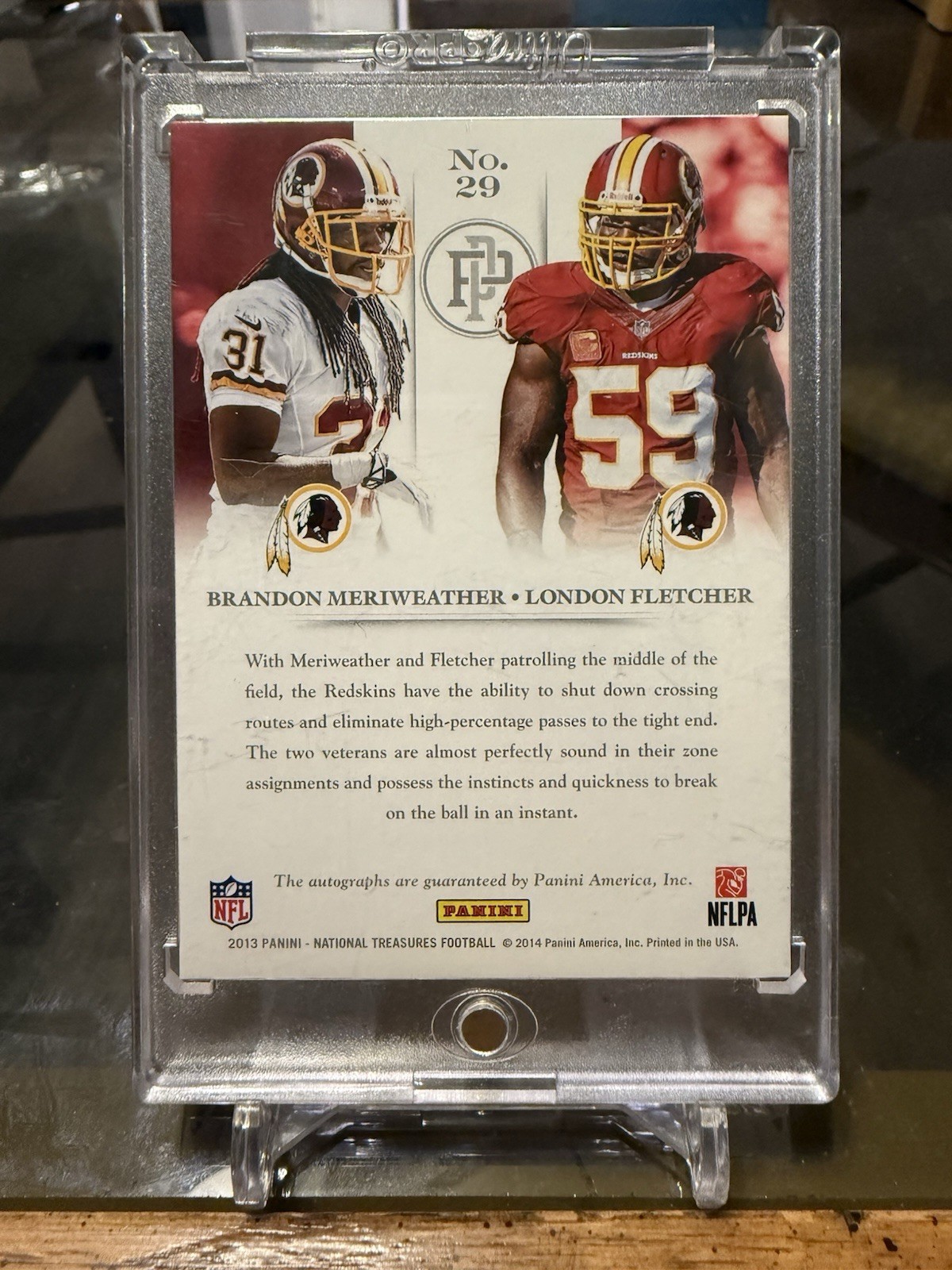 2013 Panini National Treasures London Fletcher Brandon Meriweather Dual Auto /14 view 2