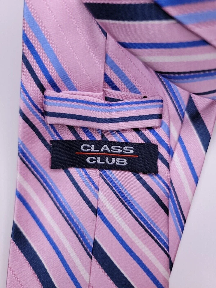Class Club Mens Formal Necktie 51"Lx3"W Pink/Blue Neck Tie - Image 4 of 4