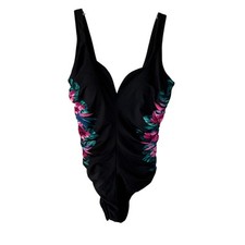 Miraclesuit size L Ruched floral black one piece swimsuit