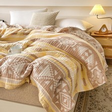 MEJU Yellow Boho Indian Retro Southwest Muslin All Season Blanket for Bed Sof...